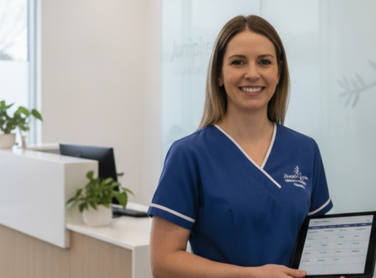 Which Medical Centre Open Today in Point Cook, VIC? A modern, well-lit reception area of the Juniper Avenue medical centre open today Point Cook, with comfortable seating and a