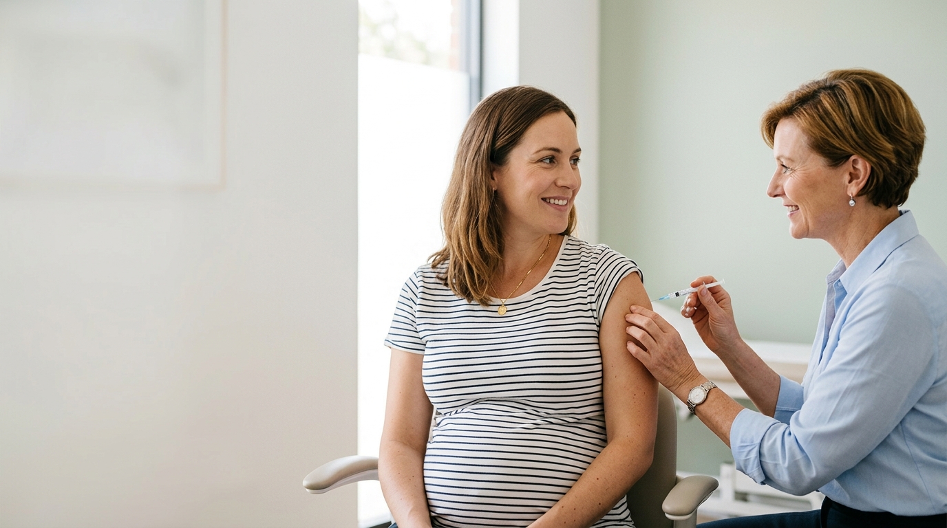 Juniper Avenue Medical Centre | RSV Vaccine in Point Cook GP giving a pregnant woman a vaccine in the upper arm at a Point Cook clinic